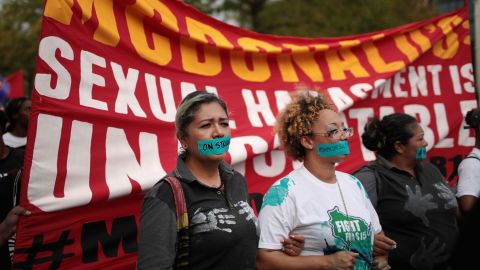 McDonald's workersnmarch toward the company's headquarters to protest sexual harassment at the fast food chain's restaurants on September 18, 2018 in Chicago, Illinois.