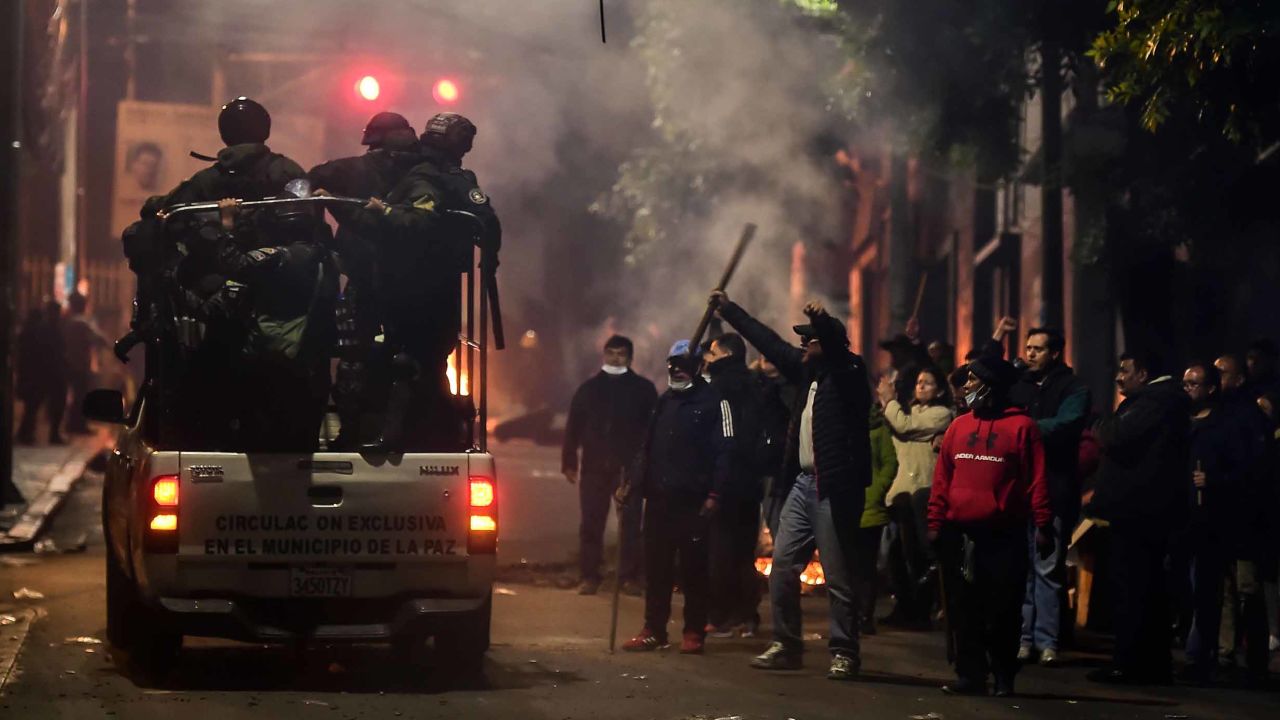 Police, seen here in La Paz on Tuesday, and the military have promised "joint operations."