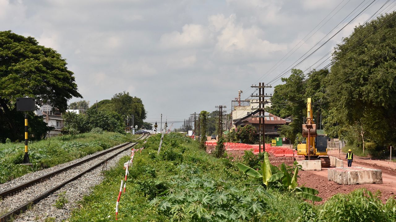 HSR track construction is now taking place beside the existing single rail track in Noen Sung district, Nakhon Ratchasima province.
