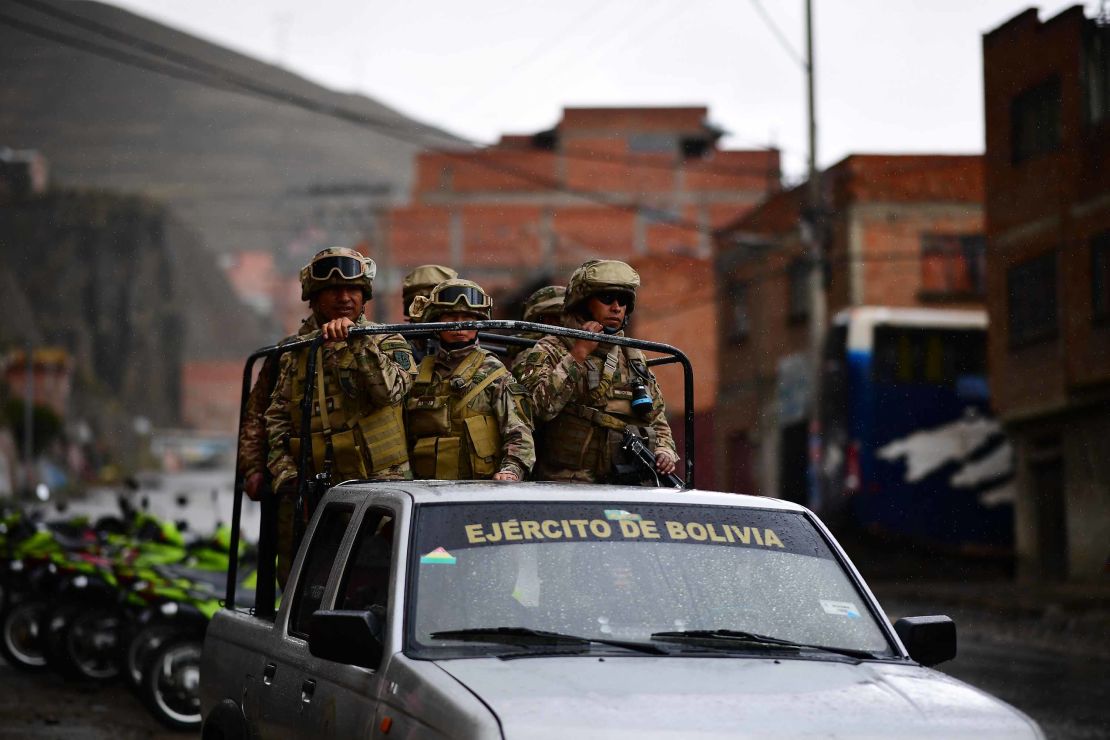 Soldiers pictured on the streets of La Paz on Tuesday.