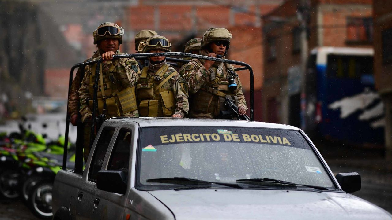 Soldiers pictured on the streets of La Paz on Tuesday.