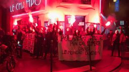 Protesters in Paris block the entrance to a cinema scheduled to show Roman Polanski's film.