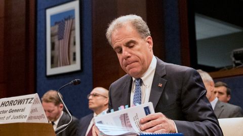 Justice Dept. Inspector General Michael E. Horowitz testifies on Capitol Hill in 2018 after releasing a report on the DOJ investigation into Hillary Clinton's email.