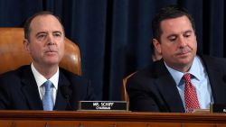 House Intelligence Committee Chairman Adam Schiff of Calif., left, speaks as Rep. Devin Nunes, R-Calif., the ranking member on the committee, listens during the House Intelligence Committee on Capitol Hill in Washington, Wednesday, Nov. 13, 2019.