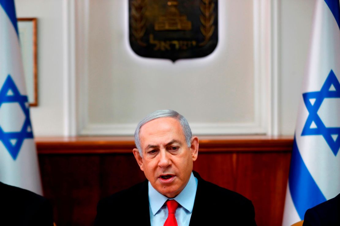 Israeli Prime Minister Benjamin Netanyahu chairs a Cabinet meeting in Jerusalem on November 13.