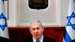 Israeli Prime Minister Benjamin Netanyahu chairs a cabinet meeting in Jerusalem November 13, 2019. - Netanyahu saidthat Islamic Jihad militants in Gaza must stop rocket attacks or "absorb more and more blows" as an escalation of violence raged for a second day. (Photo by RONEN ZVULUN / POOL / AFP) (Photo by RONEN ZVULUN/POOL/AFP via Getty Images)