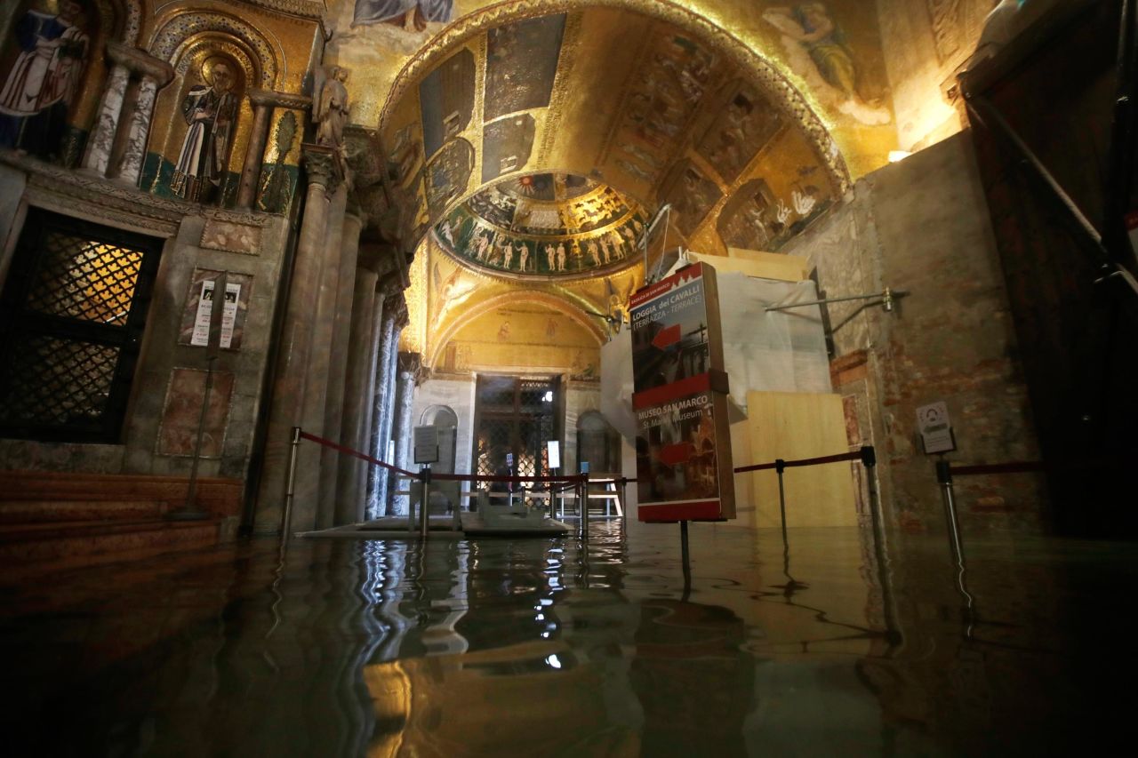 The entrance to St. Mark's Basilica is flooded on November 12.