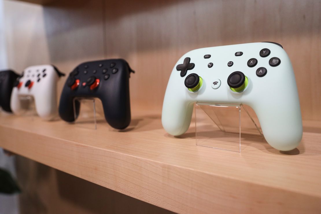 The new Google Stadia gaming system controller comes in white, black or Wasabi green colors.