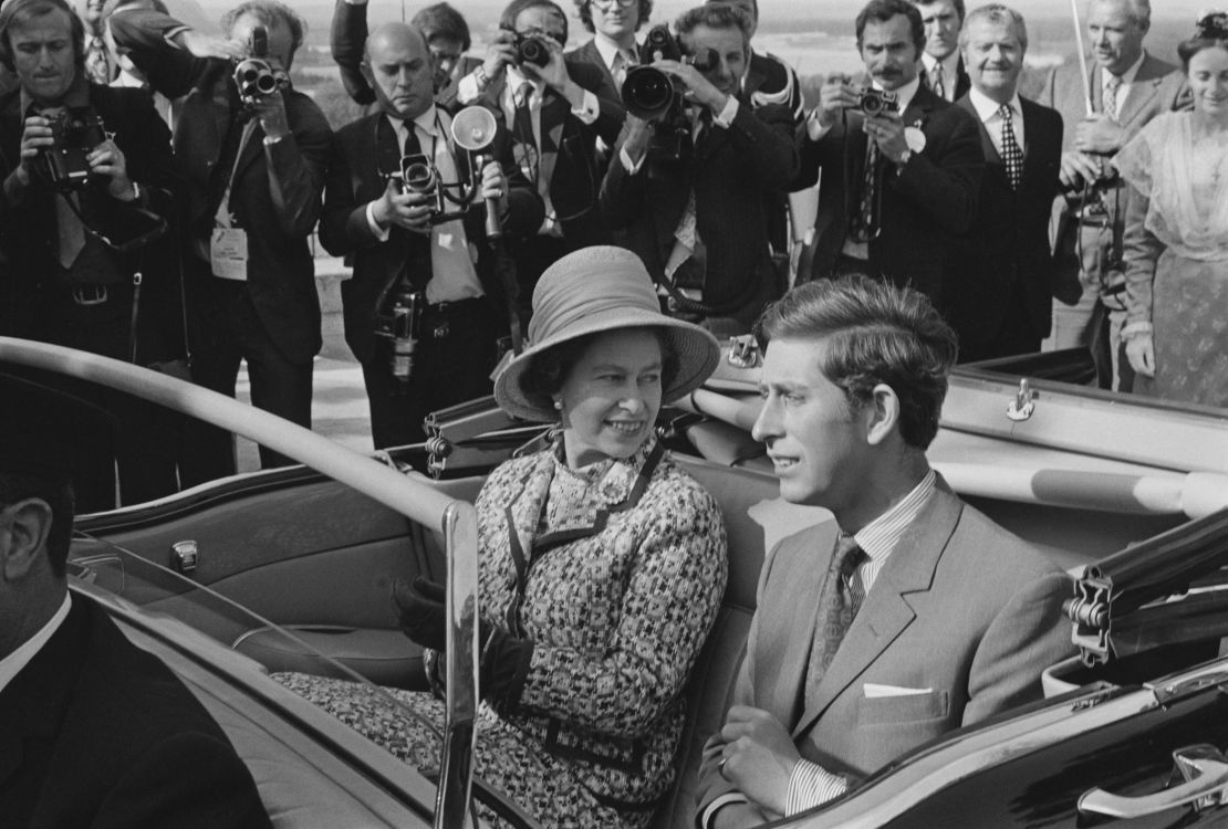 Queen Elizabeth II and Prince Charles in France in 1972.