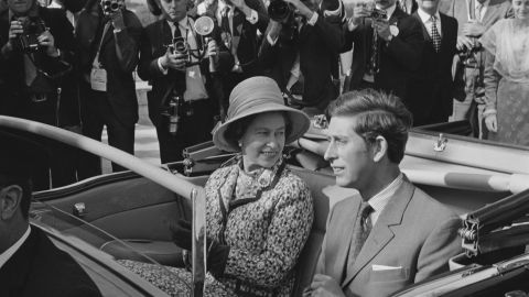Queen Elizabeth II and Prince Charles in France in 1972.