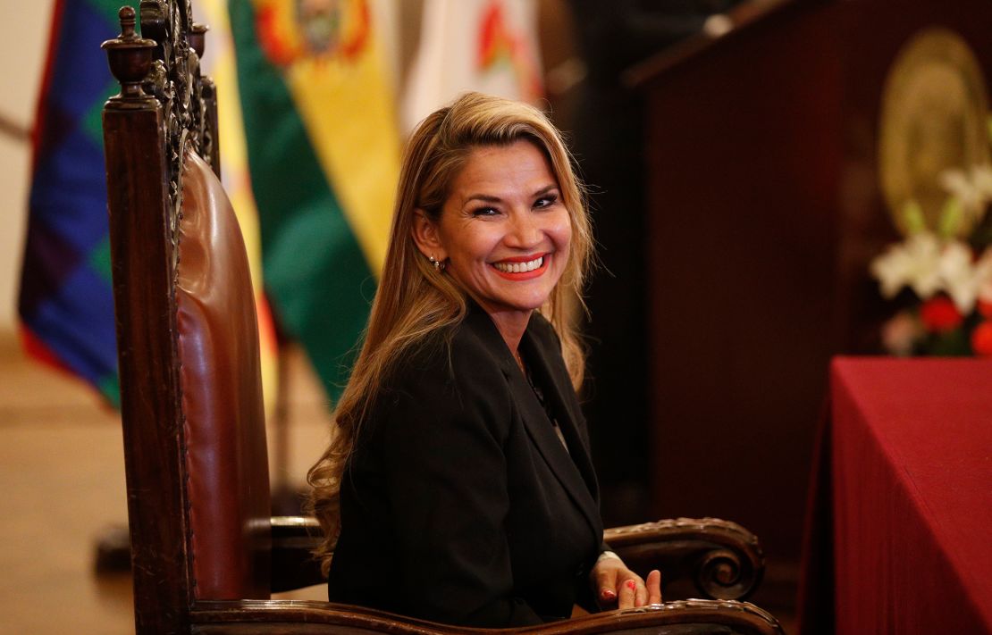 Jeanine Anez smiles during the swearing-in ceremony of her new cabinet at the presidential palace in La Paz, Bolivia, on Wednesday.