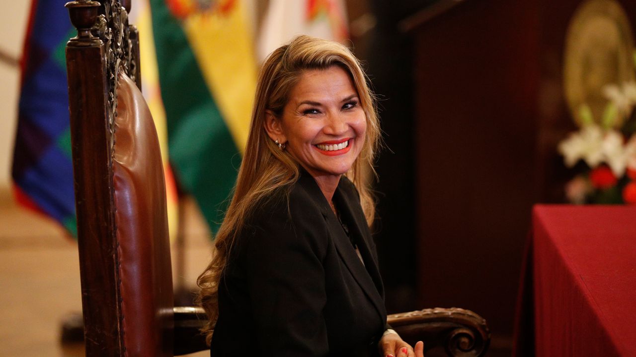 Jeanine Anez smiles during the swearing-in ceremony of her new cabinet at the presidential palace in La Paz, Bolivia, on Wednesday.