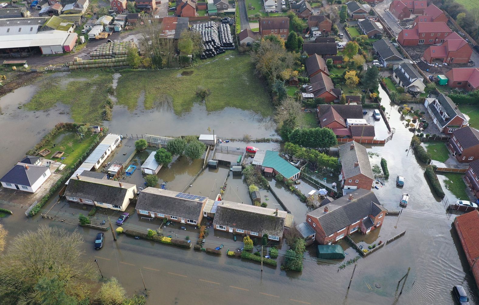 A general view of flooded homes in the village of Fishlake, South Yorkshire, on November 13. 