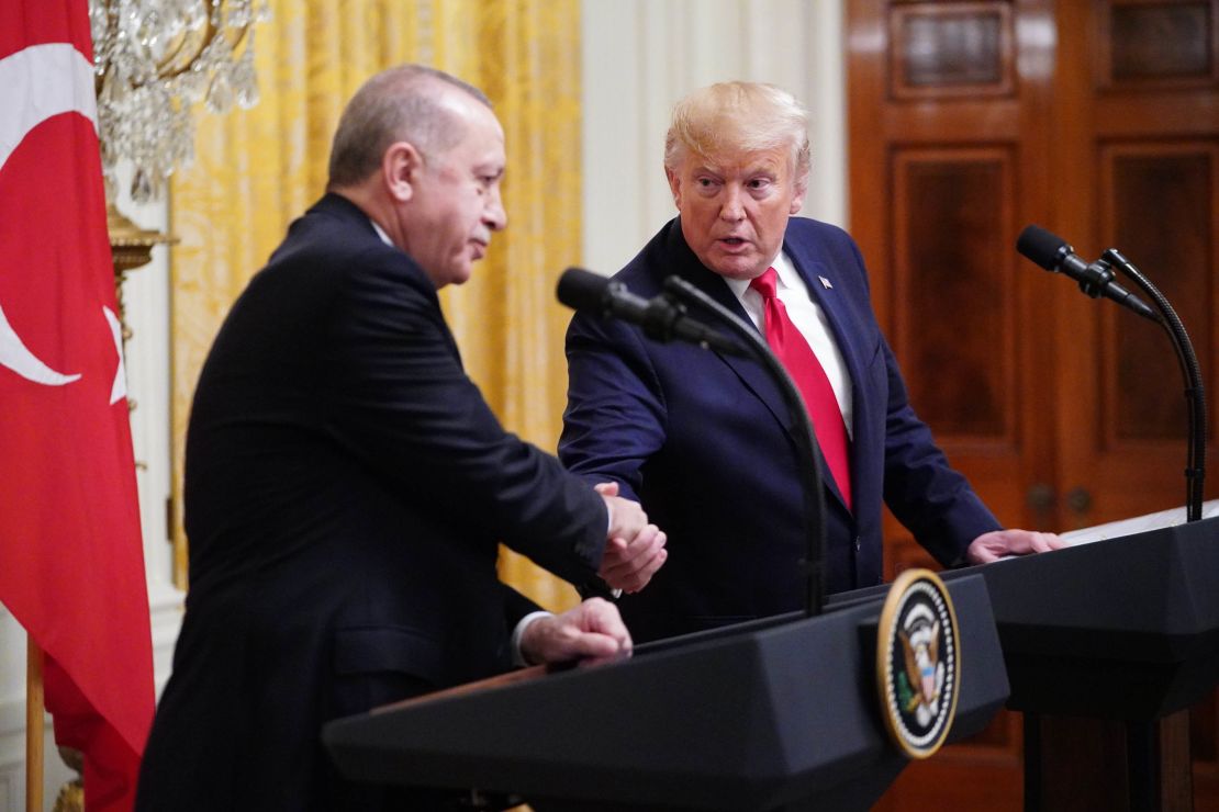 President Donald Trump and Turkish President Recep Tayyip Erdogan take part in a White House press conference in November 2019.