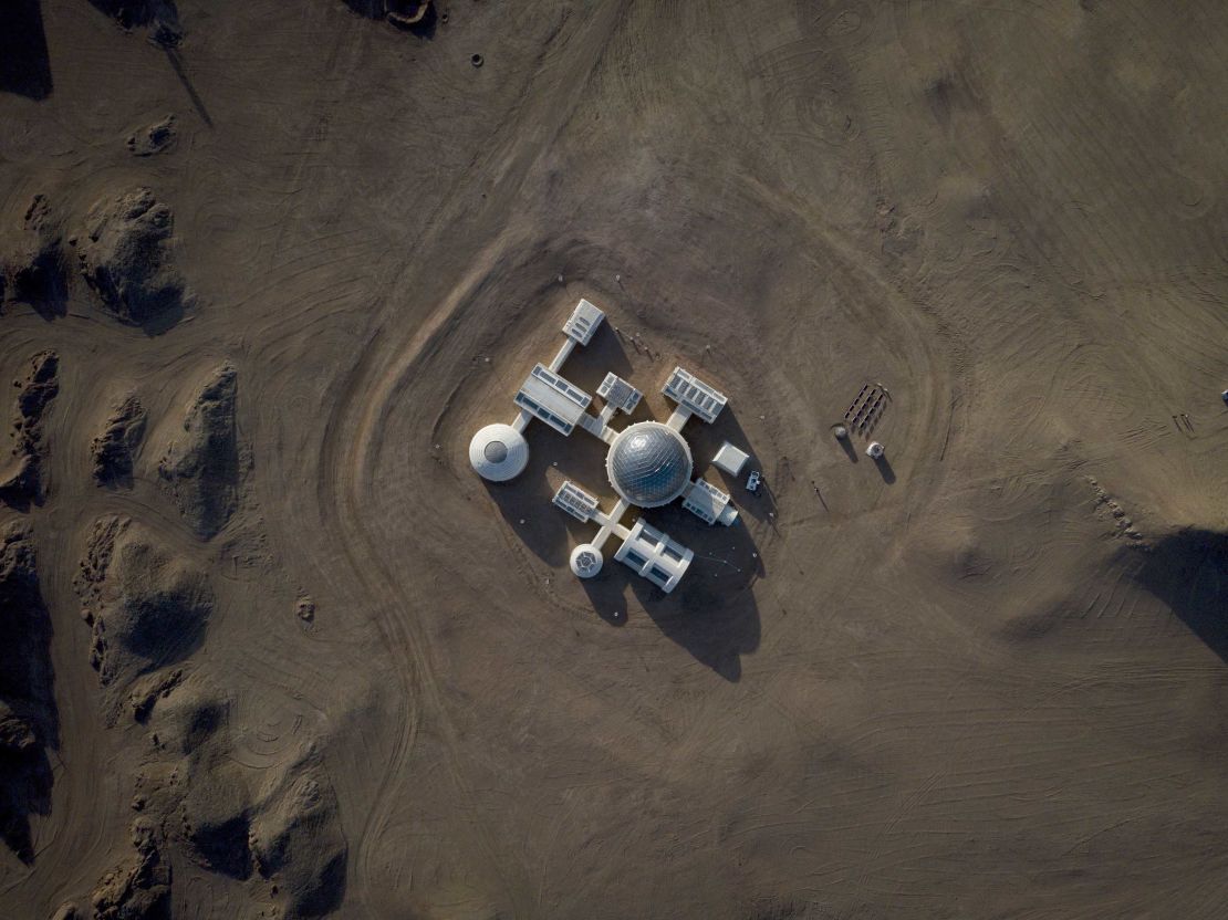 This aerial photo taken on April 17, 2019 shows "Mars Base 1", a C-Space Project, in the Gobi desert, some 40 km from Jinchang in China's northwest Gansu province on April 17, 2019.