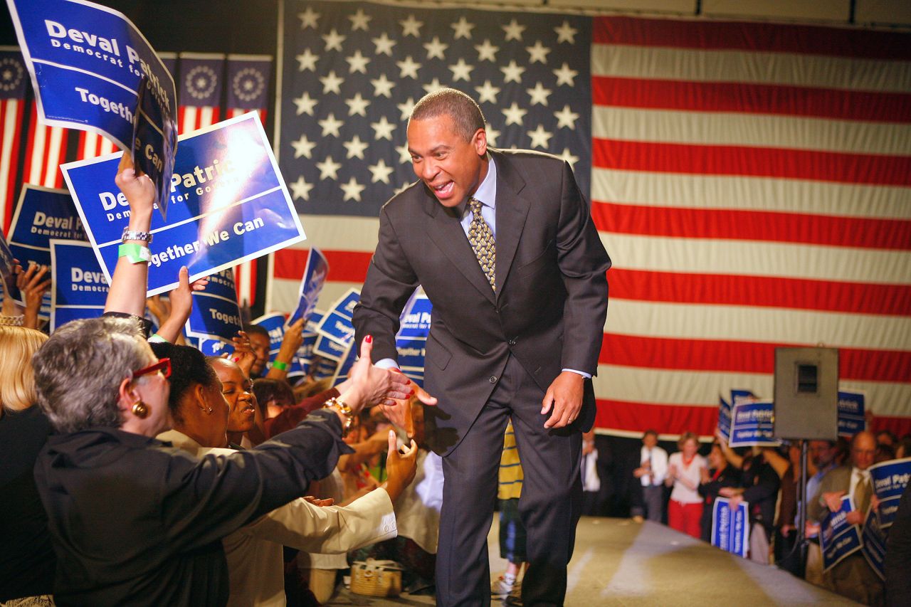 Patrick attends a campaign rally while running for governor in June 2006.
