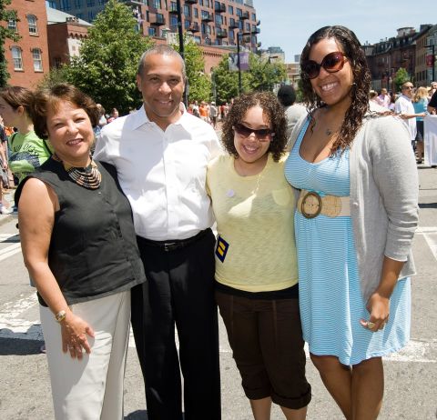 Patrick and his wife are joined by their daughters Katherine and Sarah at the start of the Boston Gay Pride Parade in June 2009. Katherine, second from right, came out as gay in 2008.