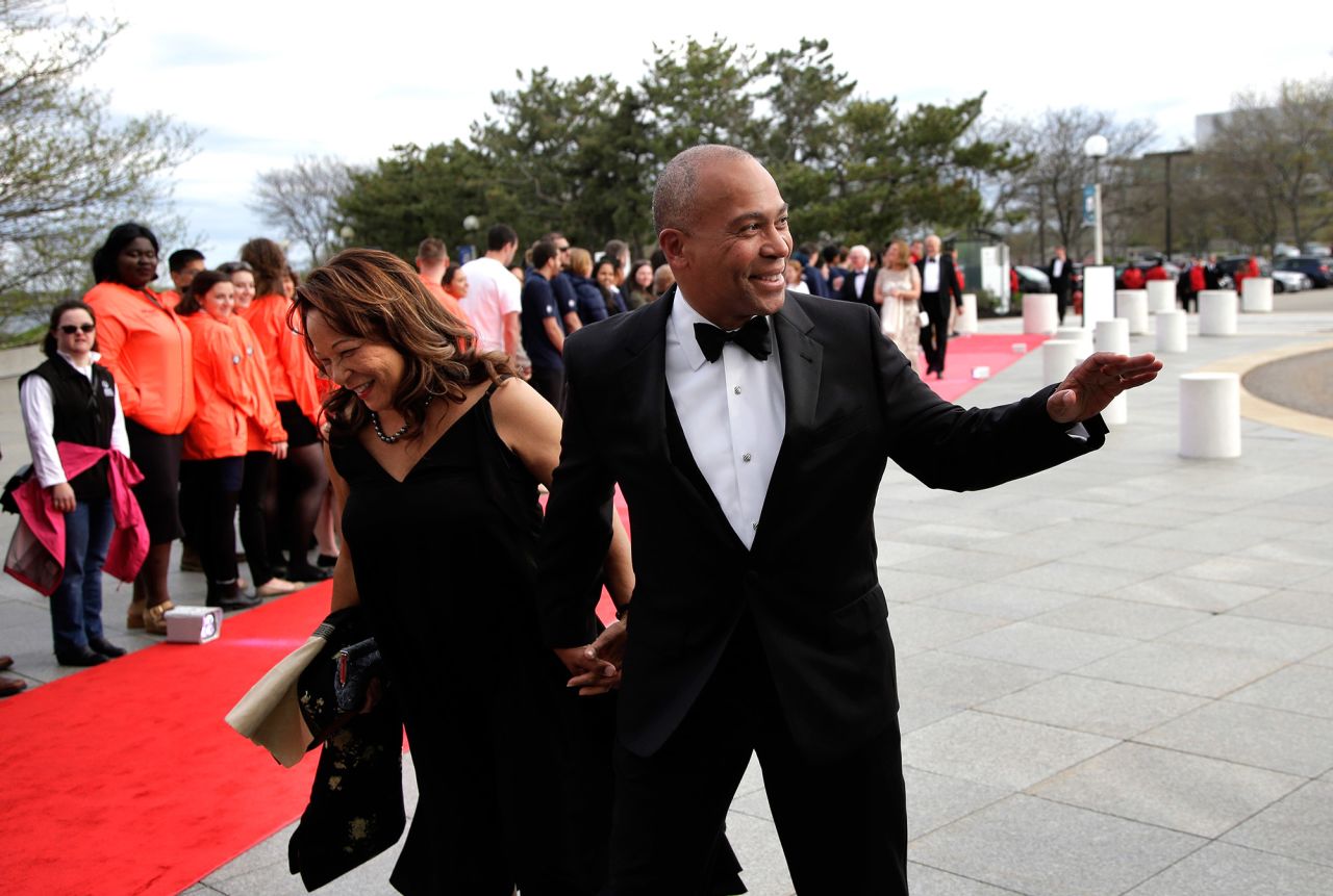 The Patricks arrive at the John F. Kennedy Presidential Library and Museum in Boston before Barack Obama was given a Profile in Courage Award in May 2017.