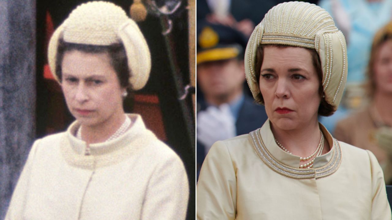The Queen wore a pearl-enrusted, pale yellow hat during the 1969 investiture of Prince Charles.