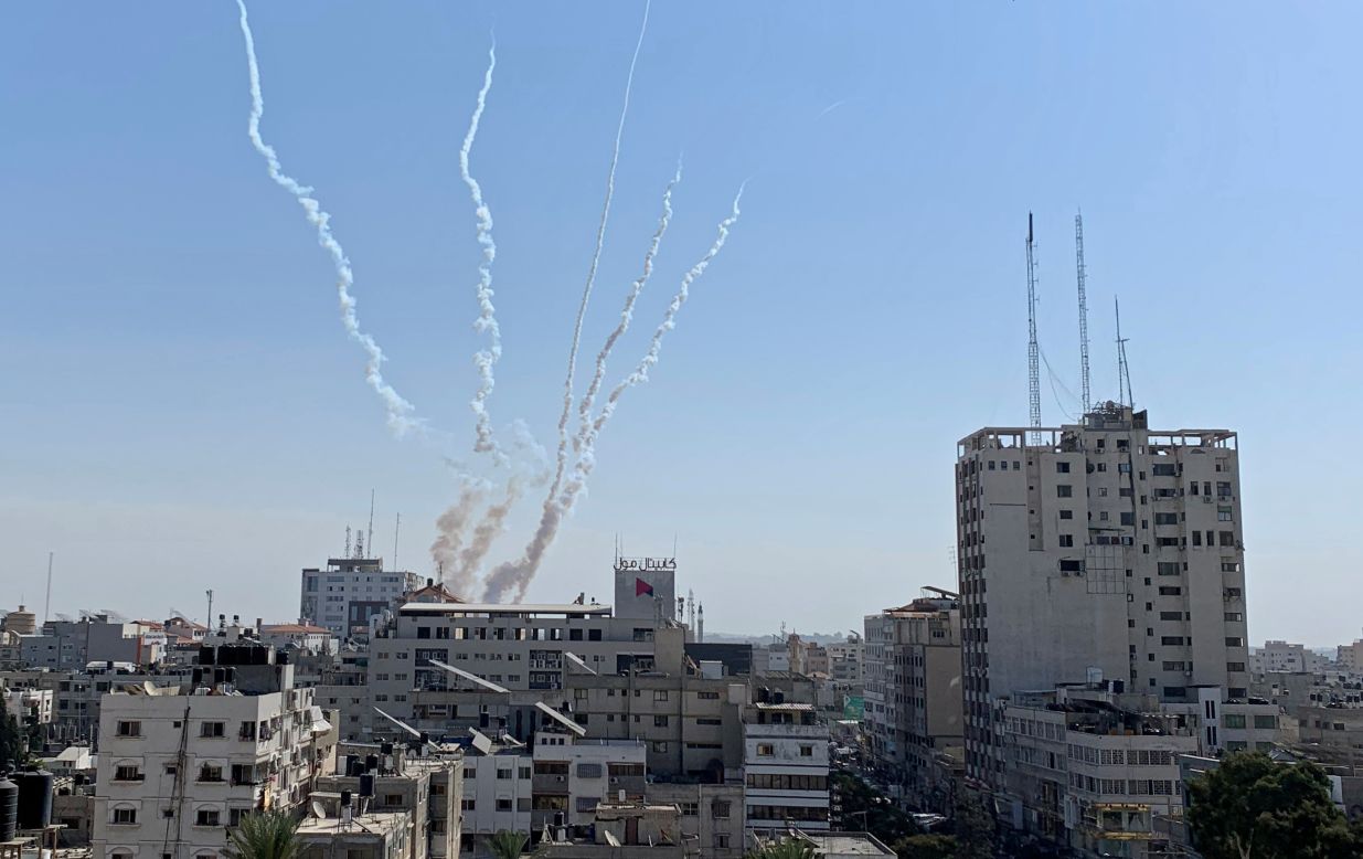 Trails of smoke are seen from Gaza as rockets are fired toward Israel on Thursday, November 14. There has been <a href="https://www.cnn.com/2019/11/13/middleeast/israel-gaza-escalation-islamic-jihad-intl/index.html" target="_blank">cross-border fighting</a> this week between Israel's military and Gaza's second largest militant group, Islamic Jihad.
