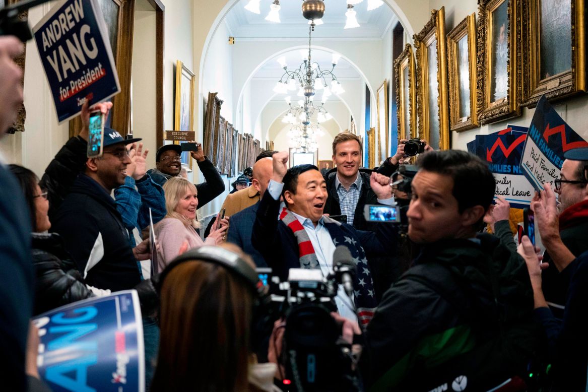 Democratic presidential candidate <a href="http://www.cnn.com/2019/05/13/politics/gallery/andrew-yang/index.html" target="_blank">Andrew Yang</a> arrives at the State House in Concord, New Hampshire, on Friday, November 8. He was officially filing to be in the state's primary.