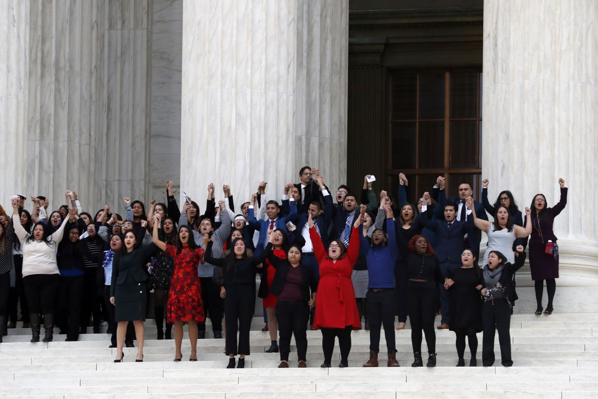 Recipients of DACA, the Deferred Action for Childhood Arrivals program, leave the US Supreme Court together after <a href="https://www.cnn.com/2019/11/12/politics/daca-supreme-court-arguments/index.html" target="_blank">the court heard oral arguments about the program</a> on Tuesday, November 12. The Trump administration is trying to terminate DACA, which protects hundreds of thousands of undocumented immigrants who came to the United States as children.
