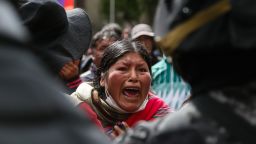 A woman protests in Sercanias from Plaza Murillodando for ex-President Morales. After the resignation of Head of State Morales and his flight into exile in Mexico, Bolivia was without leadership.
