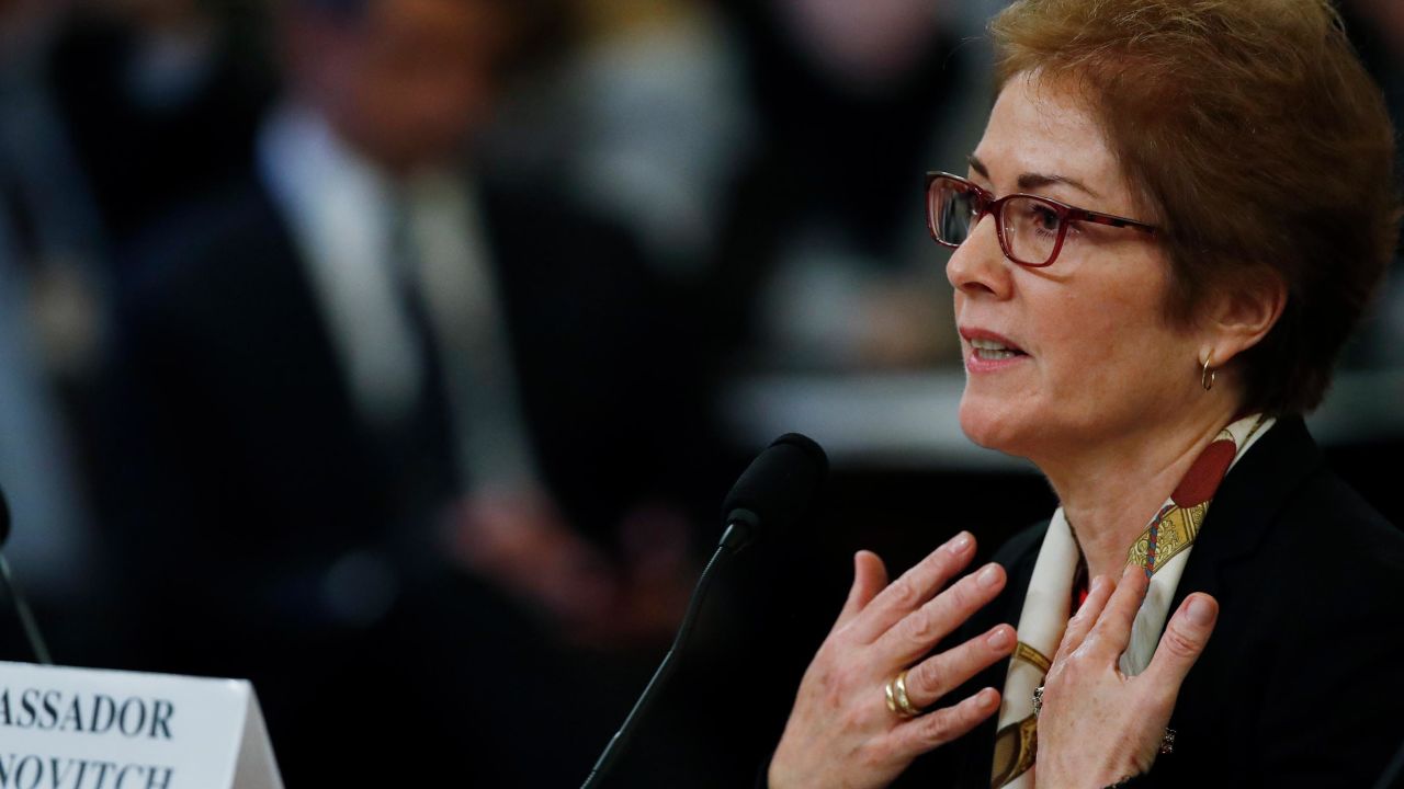 Former Ambassador to Ukraine Marie Yovanovitch testifies before the House Intelligence Committee on Capitol Hill in Washington, Friday, Nov. 15, 2019, during the second public impeachment hearing of President Donald Trump's efforts to tie U.S. aid for Ukraine to investigations of his political opponents.