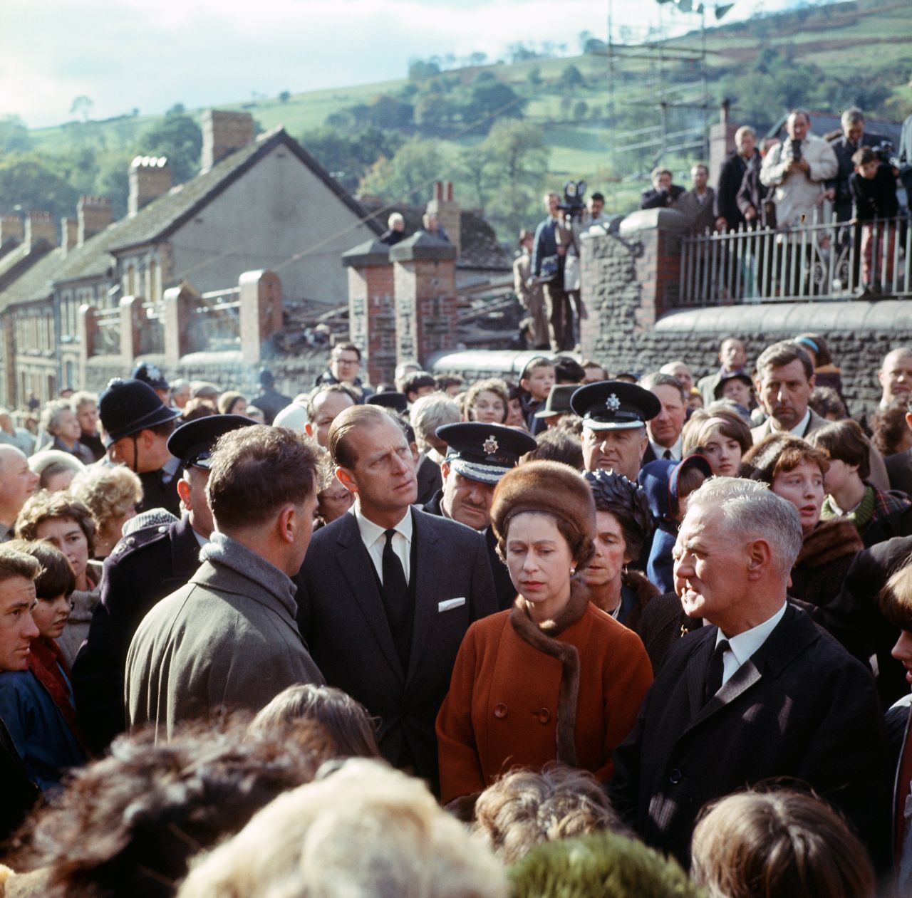 The Queen and Prince Philip visiting Aberfan, 29th October 1966.