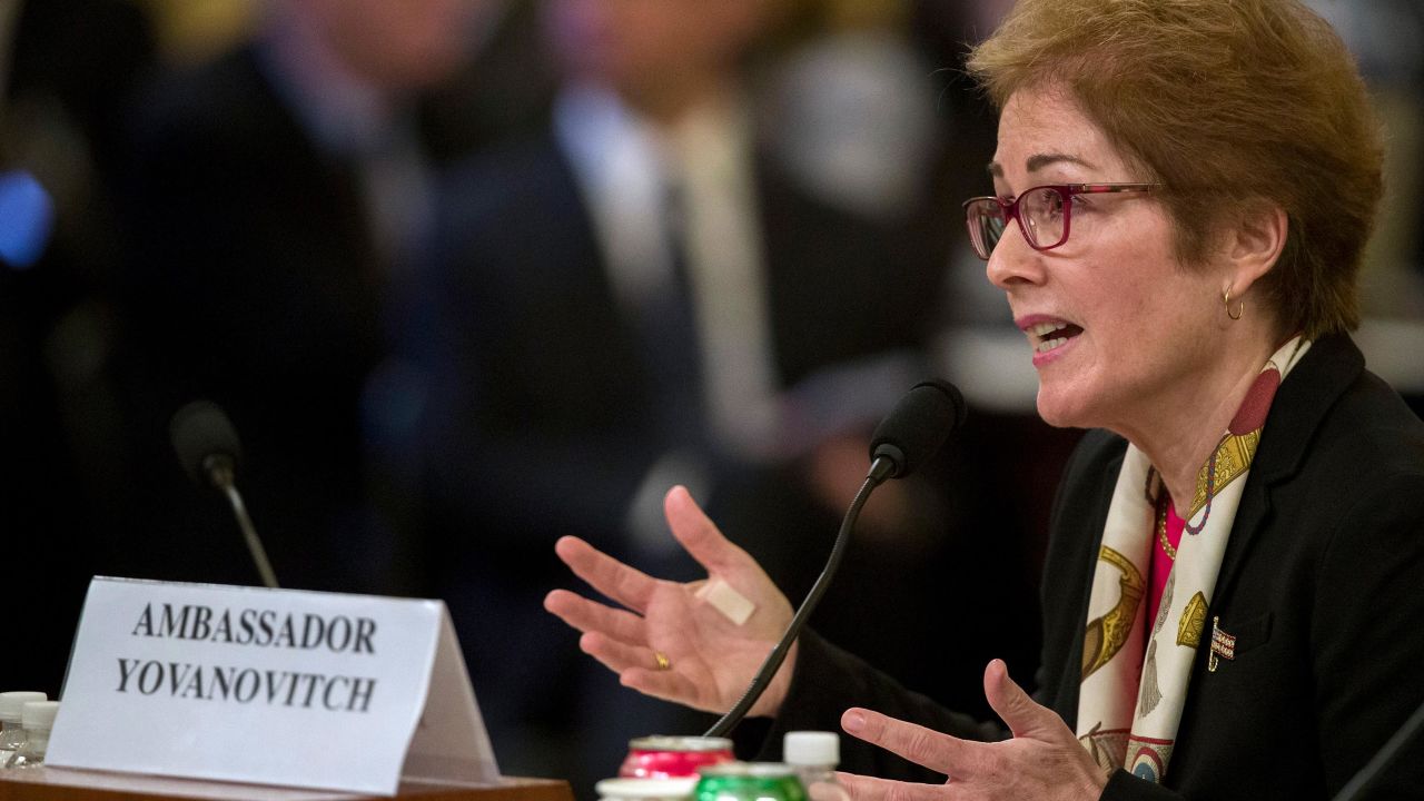 Former U.S. Ambassador to Ukraine Marie Yovanovitch testifies before the House Intelligence Committee on Capitol Hill in Washington, Friday, November 15, 2019, during the second public impeachment hearing of President Donald Trump's efforts to tie U.S. aid for Ukraine to investigations of his political opponents.