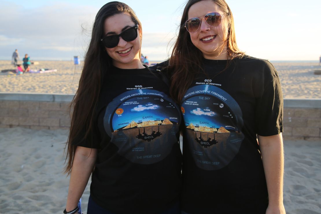 Two women at a Flat Earther meet-up in Orange County, California, in 2017.