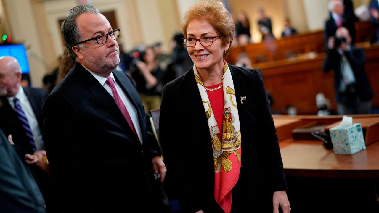 WASHINGTON, DC - NOVEMBER 15: Former U.S. Ambassador to Ukraine Marie Yovanovitch acknowledges audience from members of the public in the audience as she concludes her testimony before the House Intelligence Committee in the Longworth House Office Building on Capitol Hill November 15, 2019 in Washington, DC. In the second impeachment hearing held by the committee, House Democrats continue to build a case against U.S. President Donald Trump's efforts to link U.S. military aid for Ukraine to the nation's investigation of his political rivals.  (Photo by Win McNamee/Getty Images)