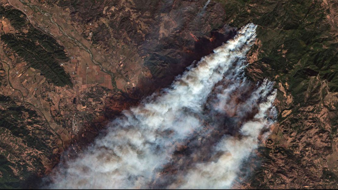 Kincade Fire in Northern California, as shot by the Sentinel-2 satellite on October 27.