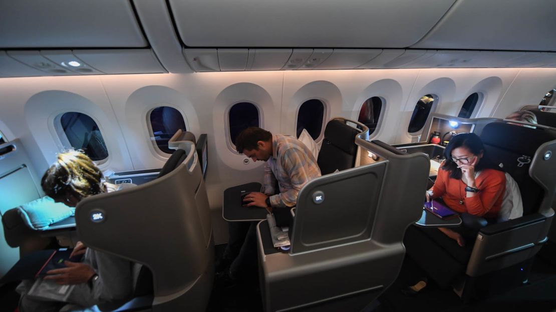 Business class aboard the record-breaking Qantas flight.