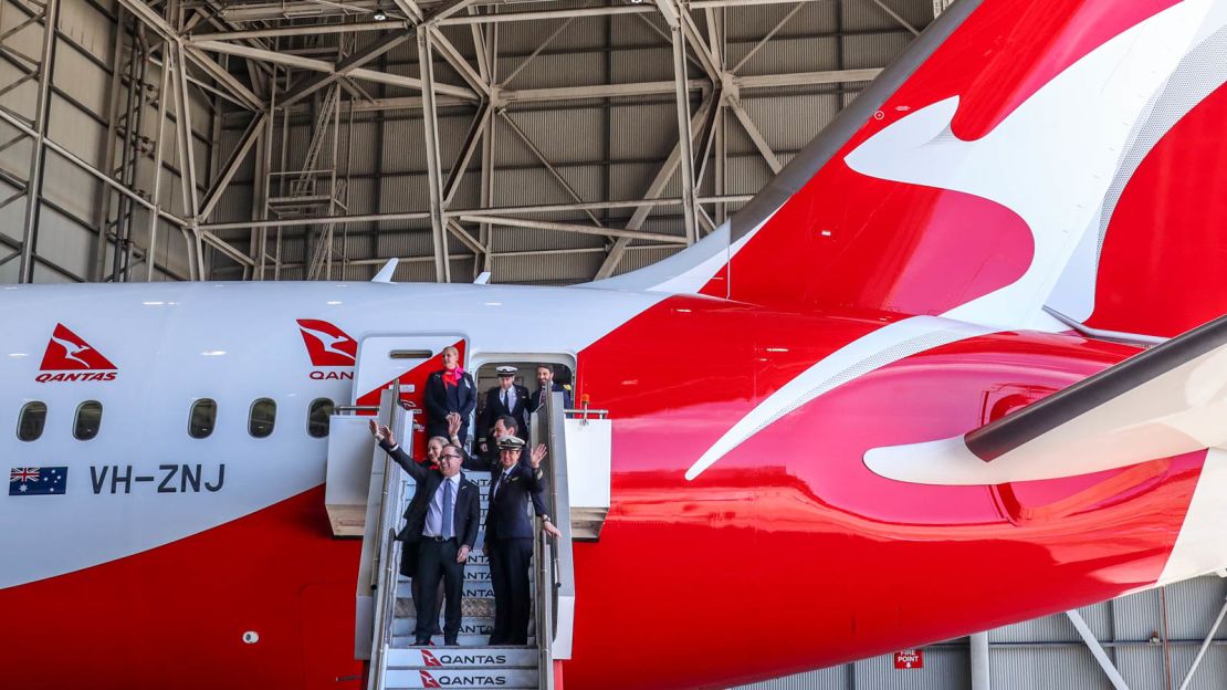 The crew of flight QF7879 disembark in Sydney.