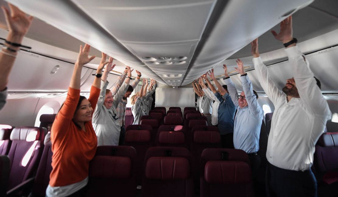 An experimental London to Sydney flight in 2019 saw passengers getting exercise classes inflght.