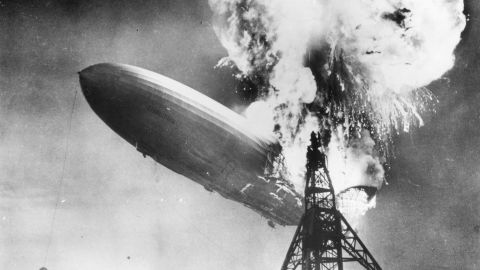 The Hindenburg disaster at Lakehurst, New Jersey in May 1937.
