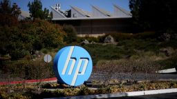 PALO ALTO, CALIFORNIA - OCTOBER 04: The Hewlett Packard (HP) logo is displayed in front of the office complex on October 04, 2019 in Palo Alto, California. HP announced plans to cut 7,000 to 9,000 jobs in an effort to save about $1 billion by the end of fiscal 2022. (Photo by Justin Sullivan/Getty Images)
