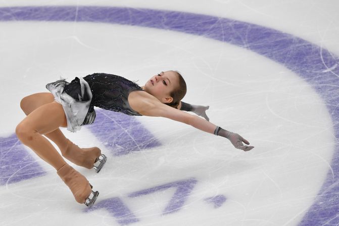 Russia's Alexandra Trusova skates during the short program at the Rostelecom Cup in Moscow, Russia, on Friday, November 15.