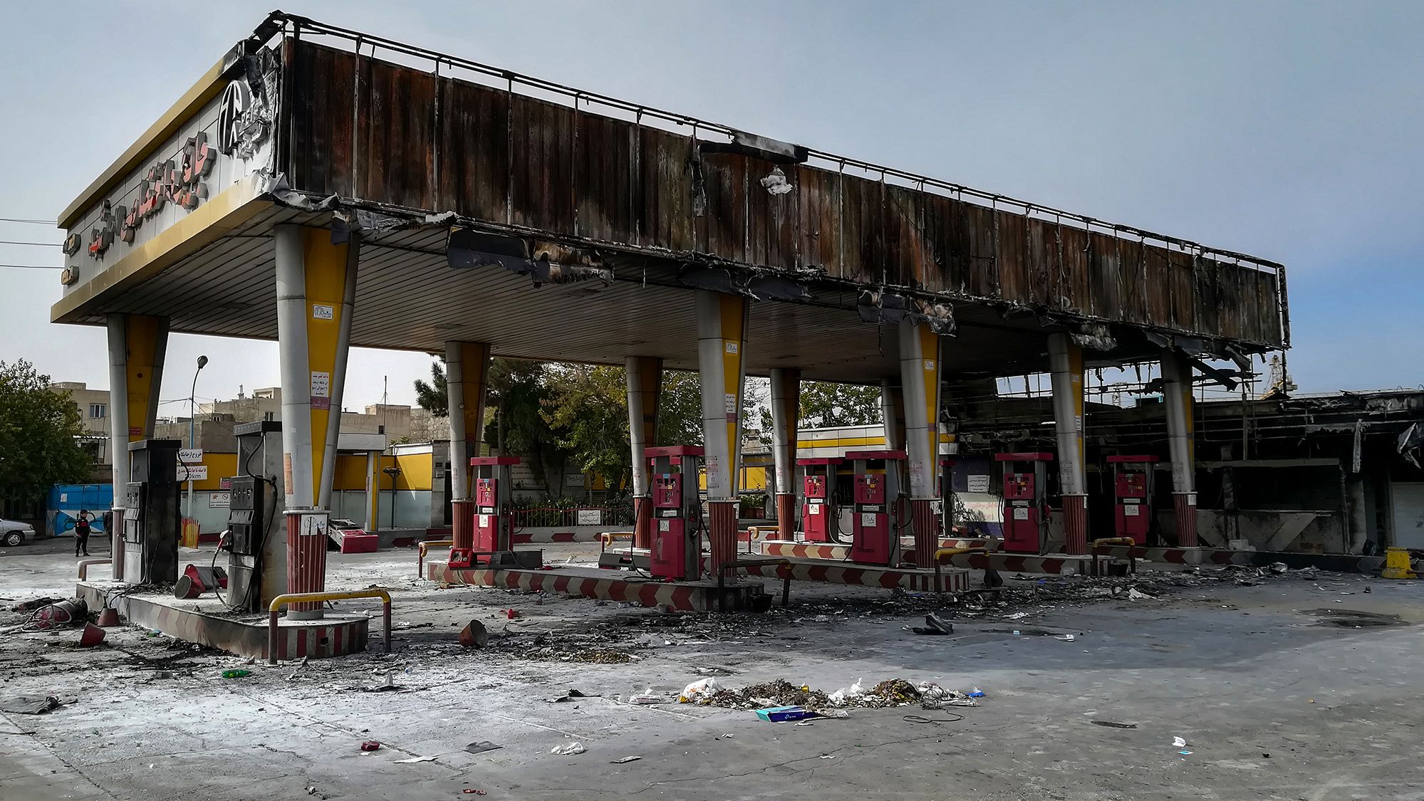 A gas station that was burned during the demonstrations on Sunday, November 17.