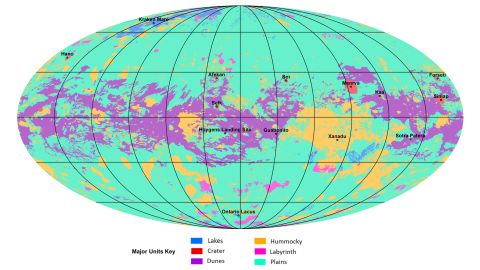 The first global geologic map of Titan is based on radar and visible-light images from NASA's Cassini mission.