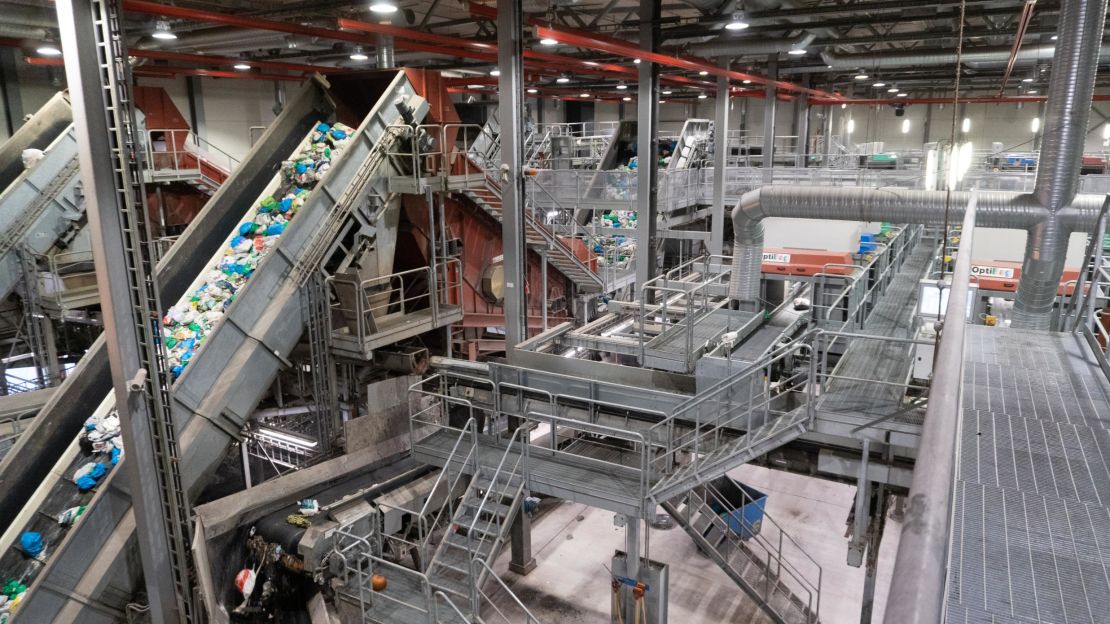 Trash being separated at an optical sorting plant in Oslo, Norway.