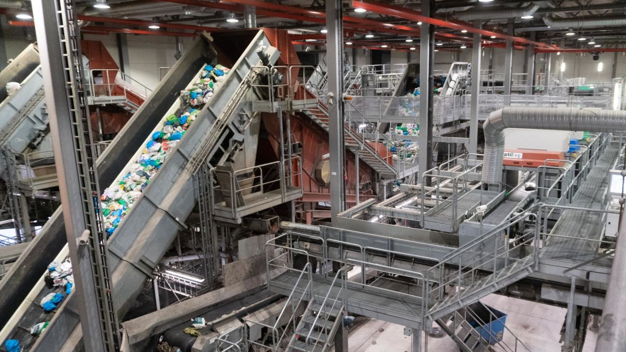 Trash being separated at an optical sorting plant in Oslo, Norway.