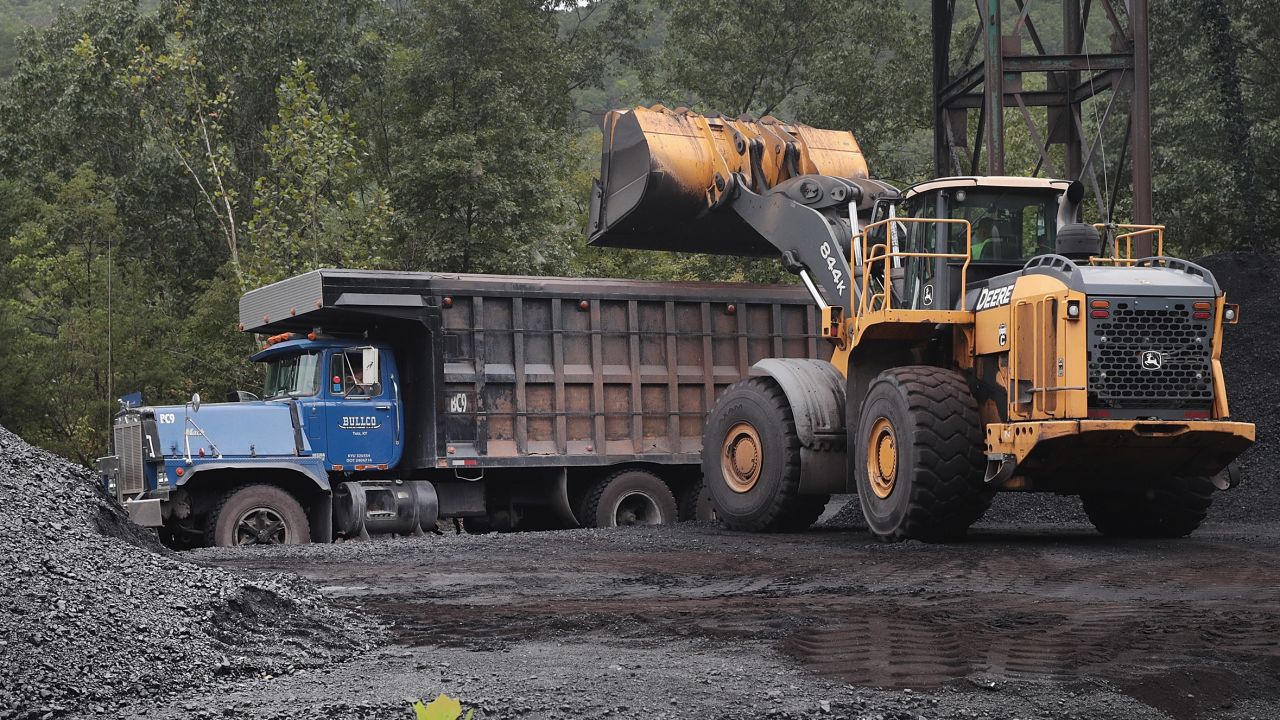 A truck is loaded with coal at a mine near Cumberland, Kentucky. 