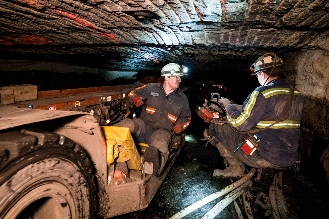 Miners work deep underground at a coal mine in Buchanan County, Virginia.