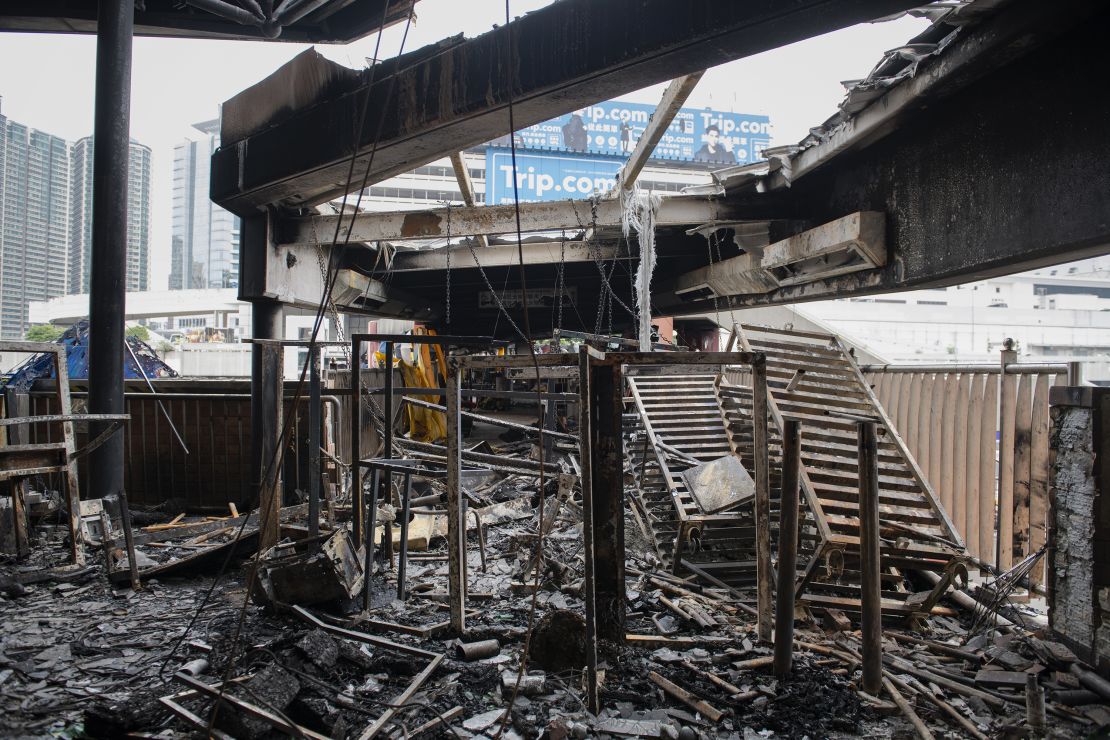 Charred remains of the PolyU campus are seen near the Cross-Harbour Tunnel.