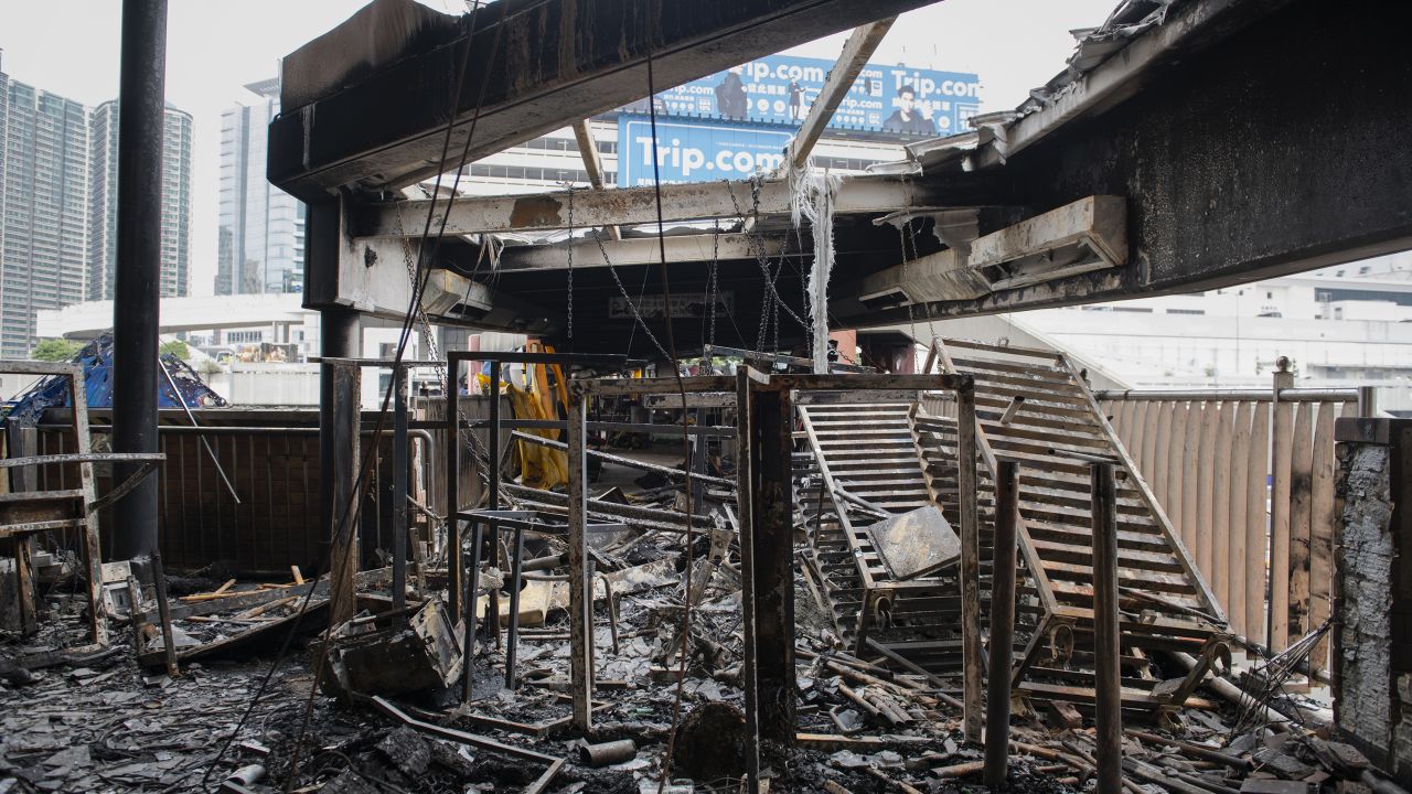 Charred remains of the PolyU campus are seen near the Cross-Harbour Tunnel.
