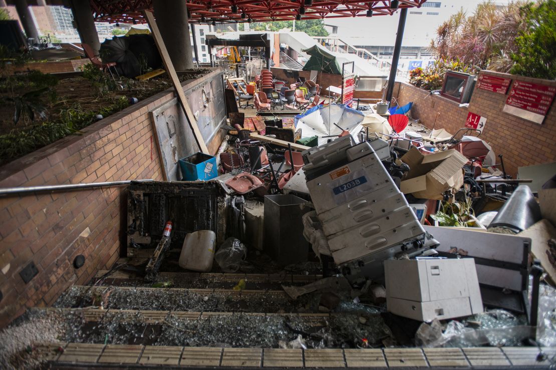 Items from a nearby library were piled up and used as barriers.  