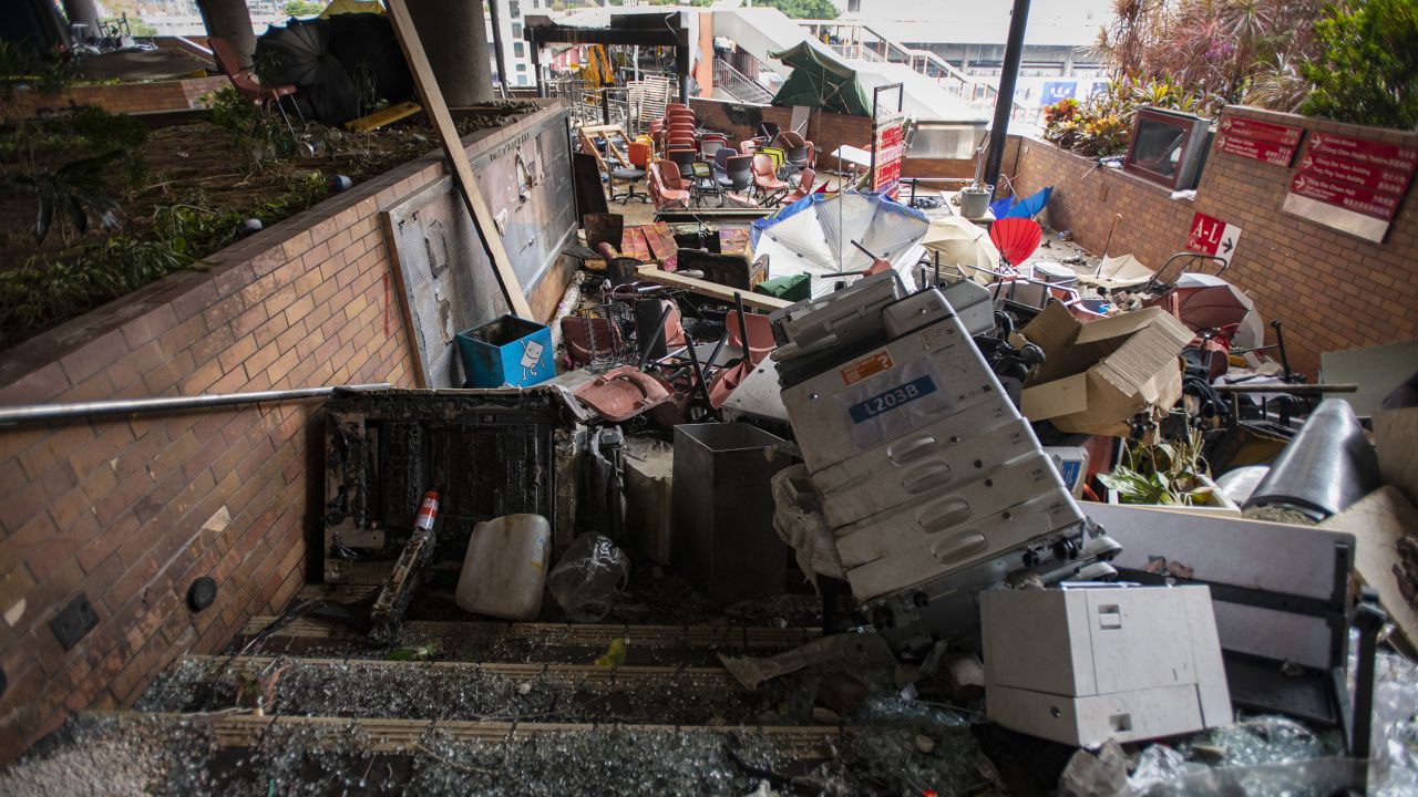 Items from a nearby library were piled up and used as barriers.