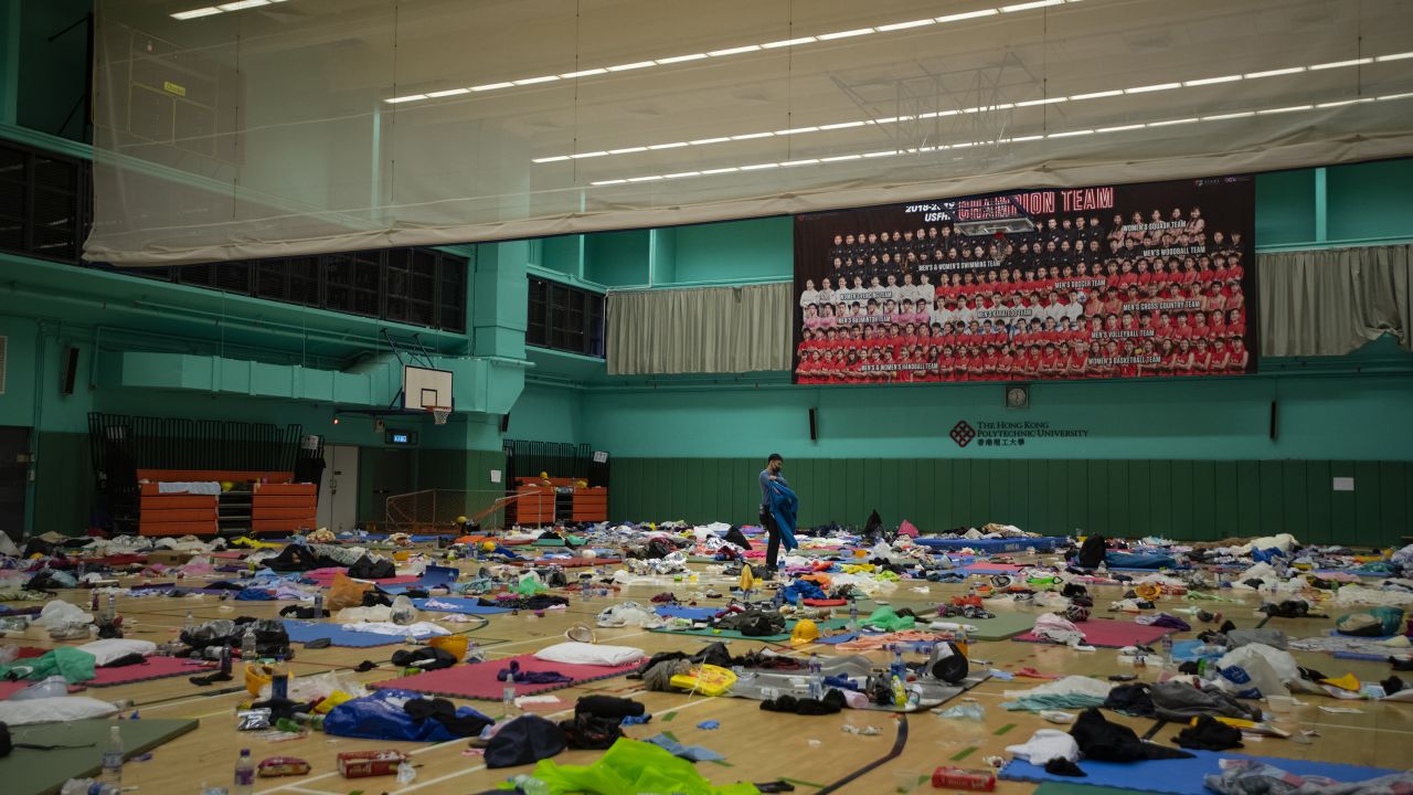 The nearly-empty gymnasium.